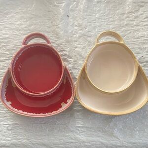 LTD Commodities Red and Cream Soup and Cracker Dish Set